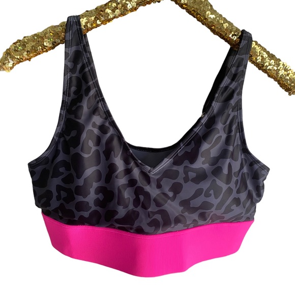 NWOT Mack and Mal Kissed By The Sun Bikini Swim Top Charcoal Leopard & Neon Pink - Picture 9 of 16